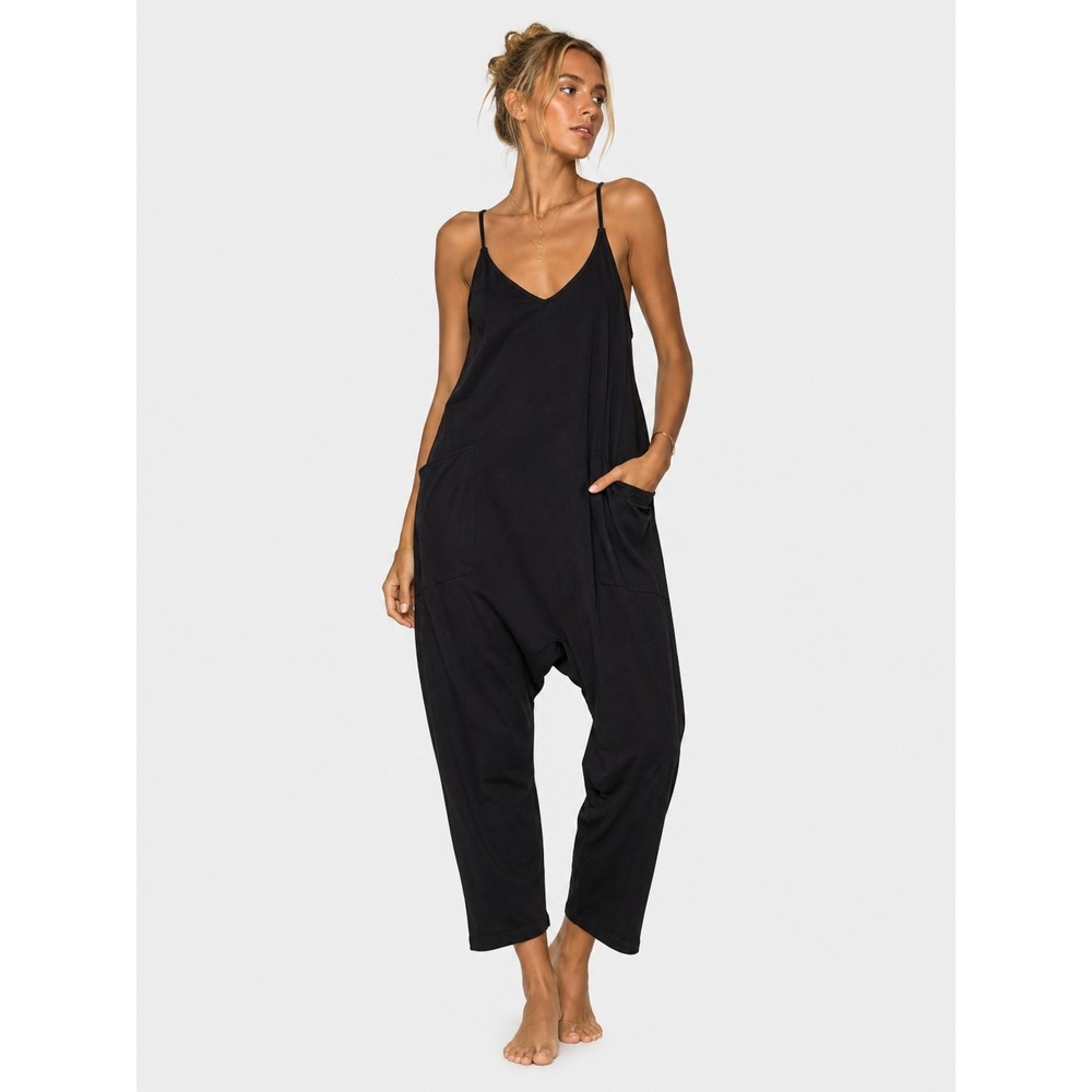 Automet Black Harem Barrel Leg Jumpsuit Cotton Pockets XL NWOT New
